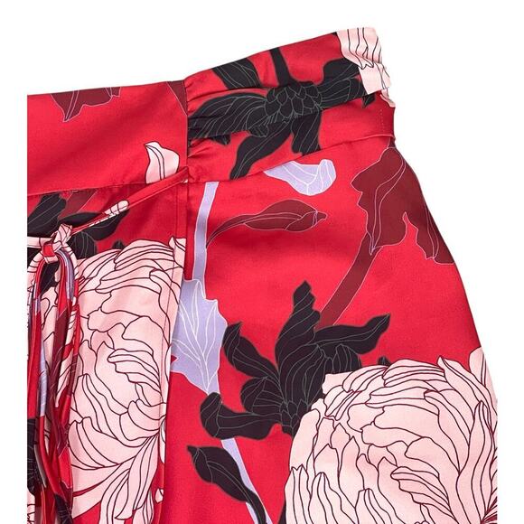 Eloquii Red Floral Print Midi Skirt Size 18 Faux Wrap Romantic Feminine - Picture 6 of 12
